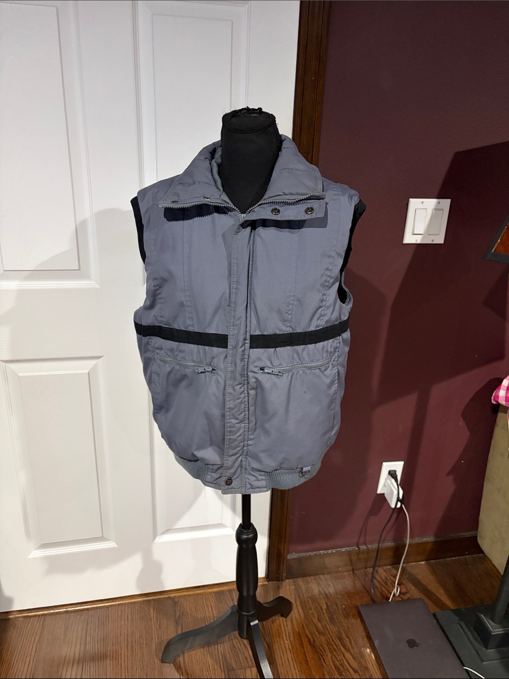 Vtg Peter J grey black quilted work vest sz L